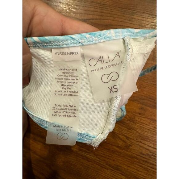 Calia by Carrie underwood tie back bikini top in soft palms blue size xs - Picture 5 of 5